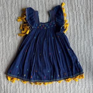 Mer St. Barth Girls Navy Linen Dress with Yellow Tassel Trim size 8